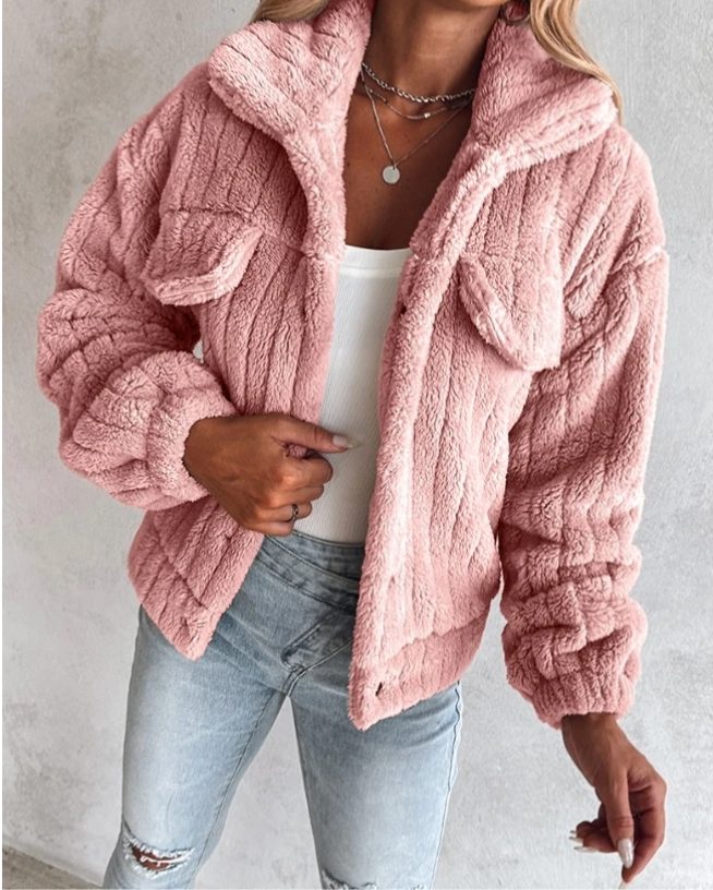 Fleece Button-Down Jacket for Women - Pink