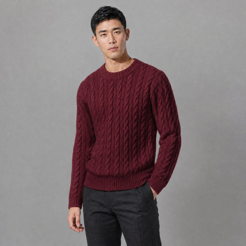 Men Cable Knit Crewneck Sweater