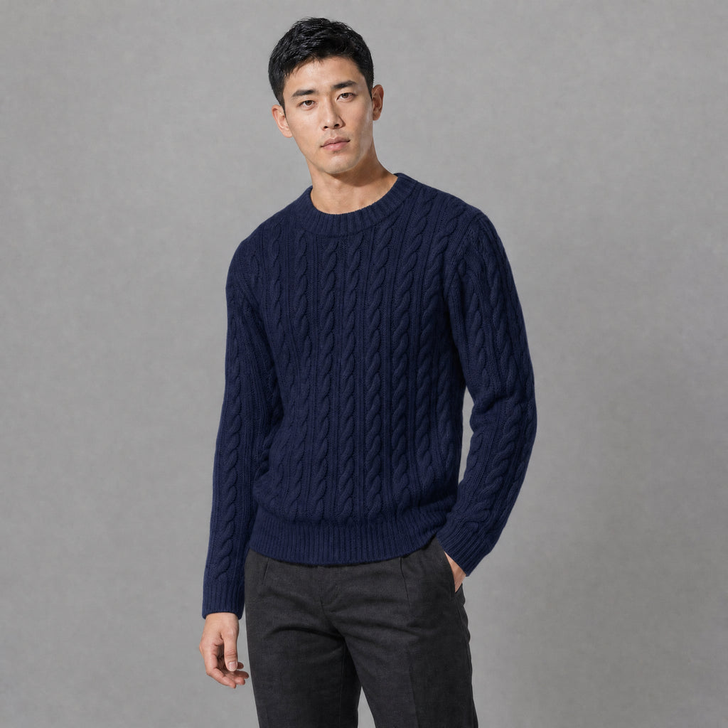 Men Cable Knit Crewneck Sweater