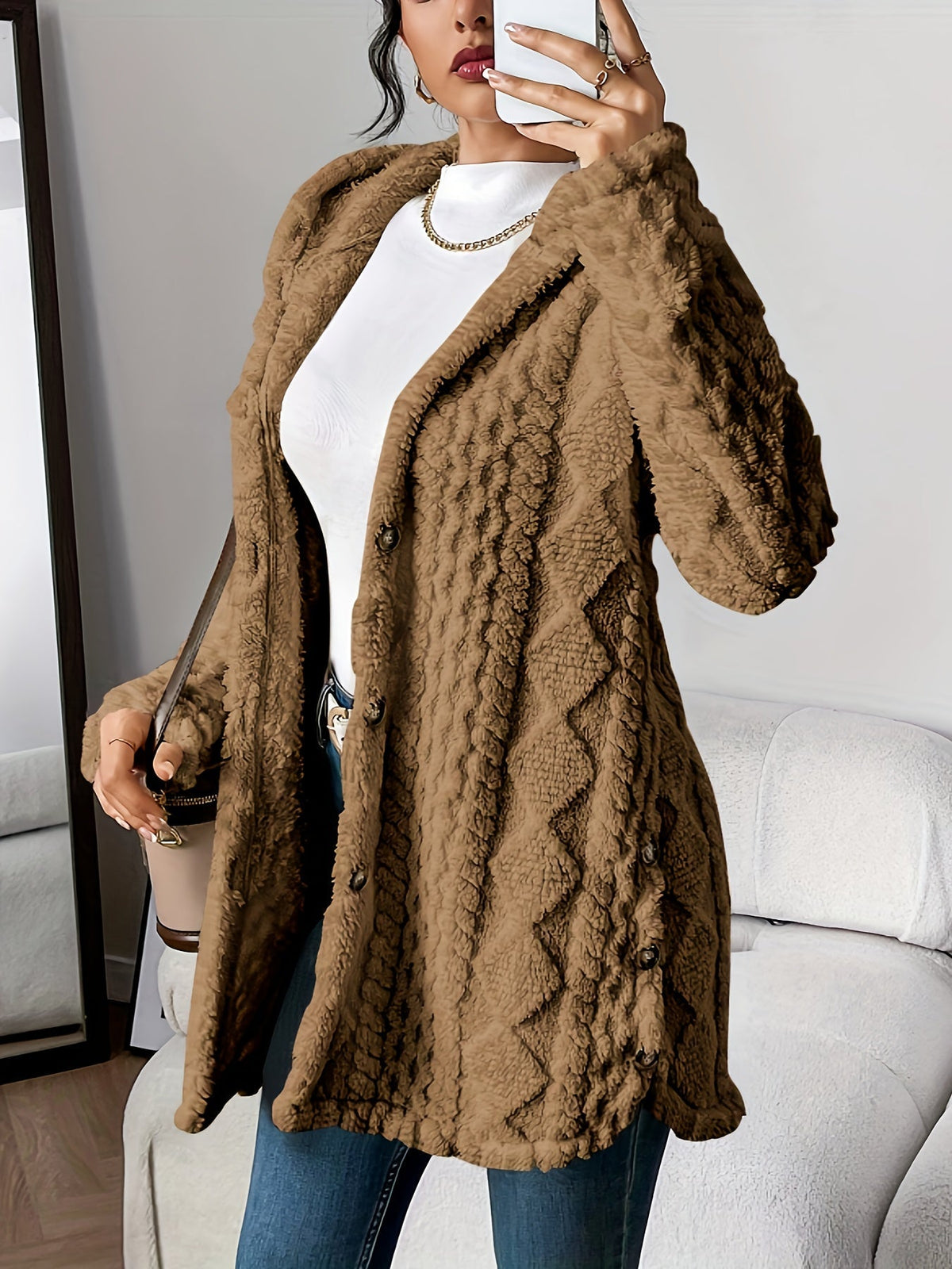 Women Quilted Hooded Cardigan