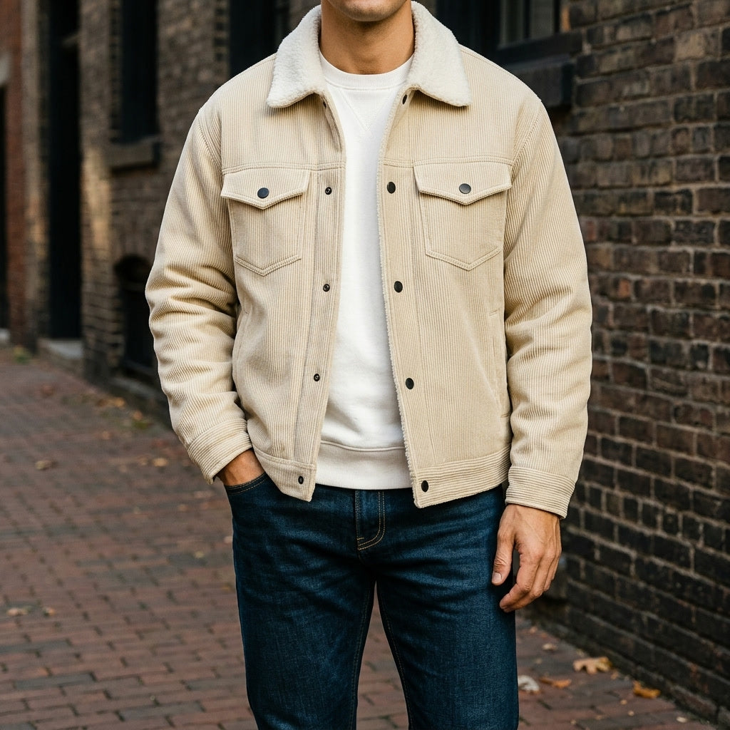Men Fleece Lined Corduroy Jacket