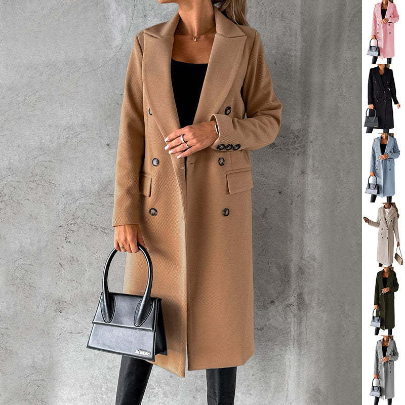 Women Double Breasted Longline Coat