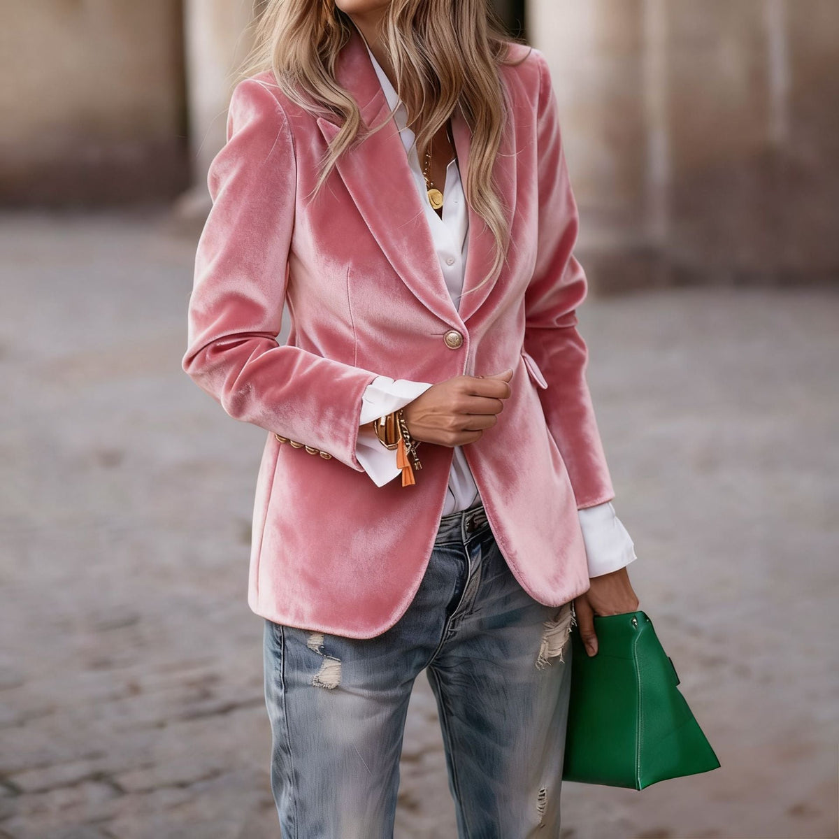 Women Velvet Slim Fit Blazer