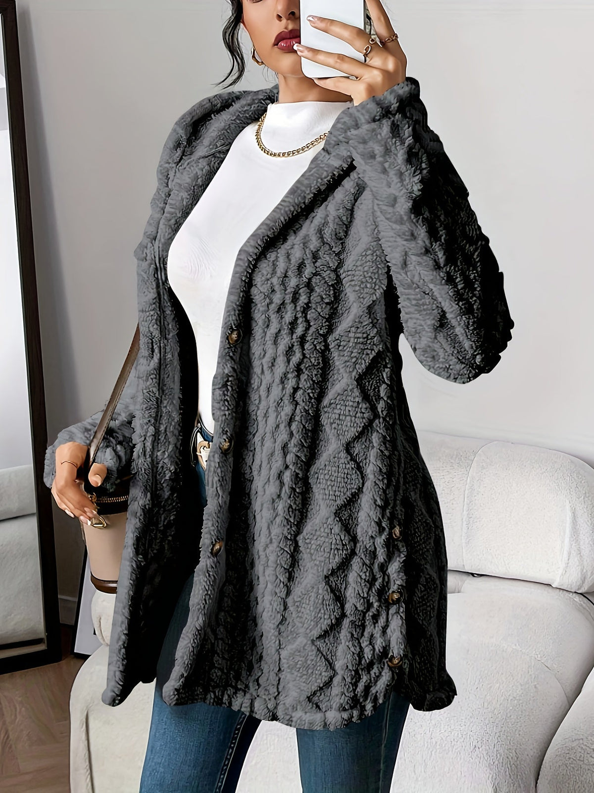 Women Quilted Hooded Cardigan