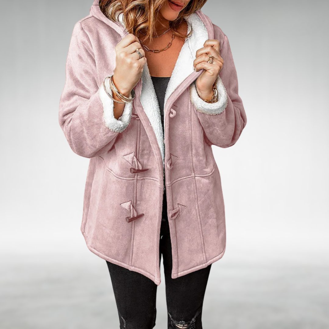 Hooded Fleece-Lined Long Winter Coat for Women - Pink