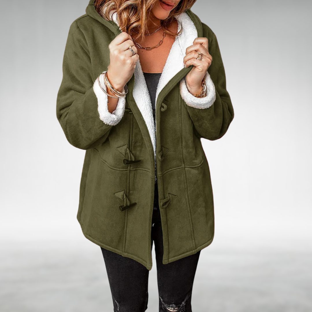 Hooded Fleece-Lined Long Winter Coat for Women - Green - View 2