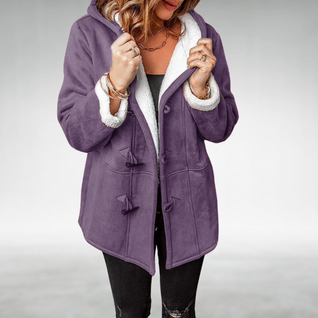 Hooded Fleece-Lined Long Winter Coat for Women - Purple
