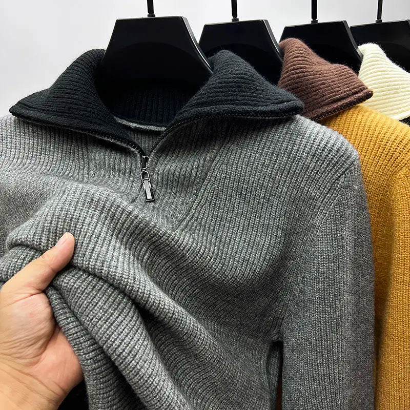 Men Ribbed Quarter Zip Sweater