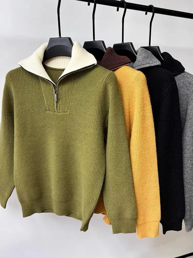 Men Ribbed Quarter Zip Sweater