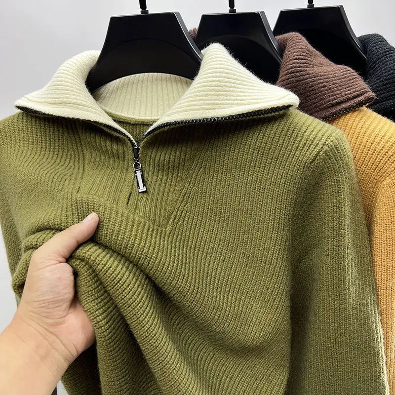Men Ribbed Quarter Zip Sweater