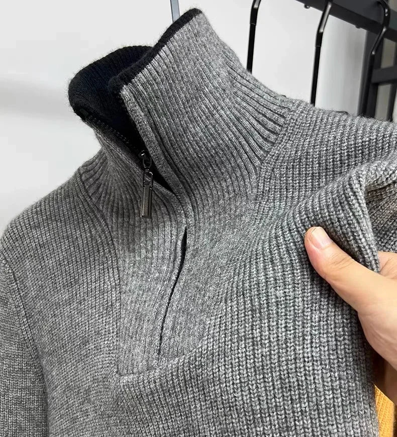 Men Ribbed Quarter Zip Sweater