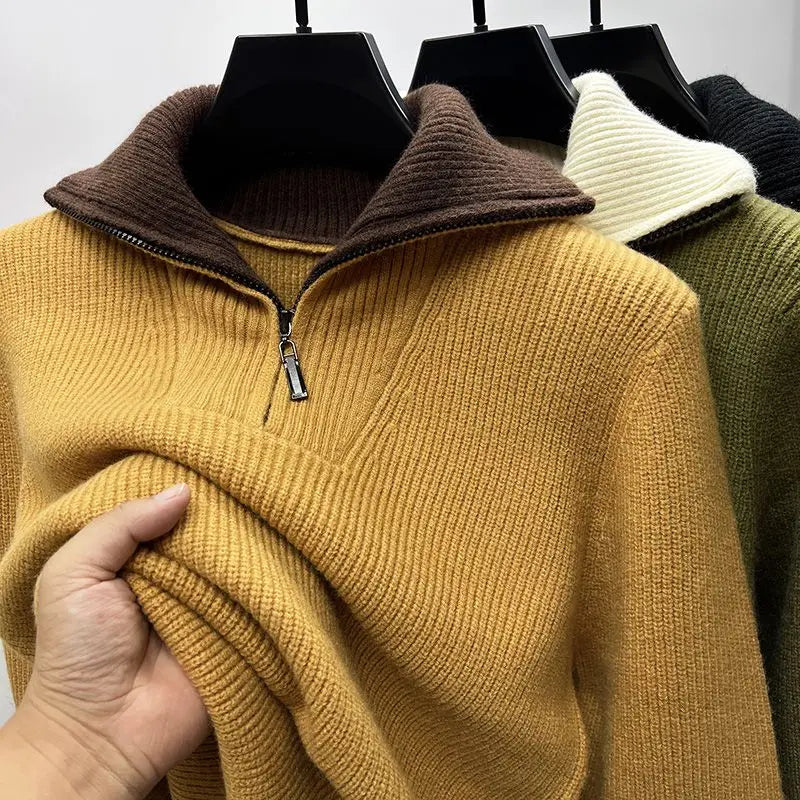 Men Ribbed Quarter Zip Sweater