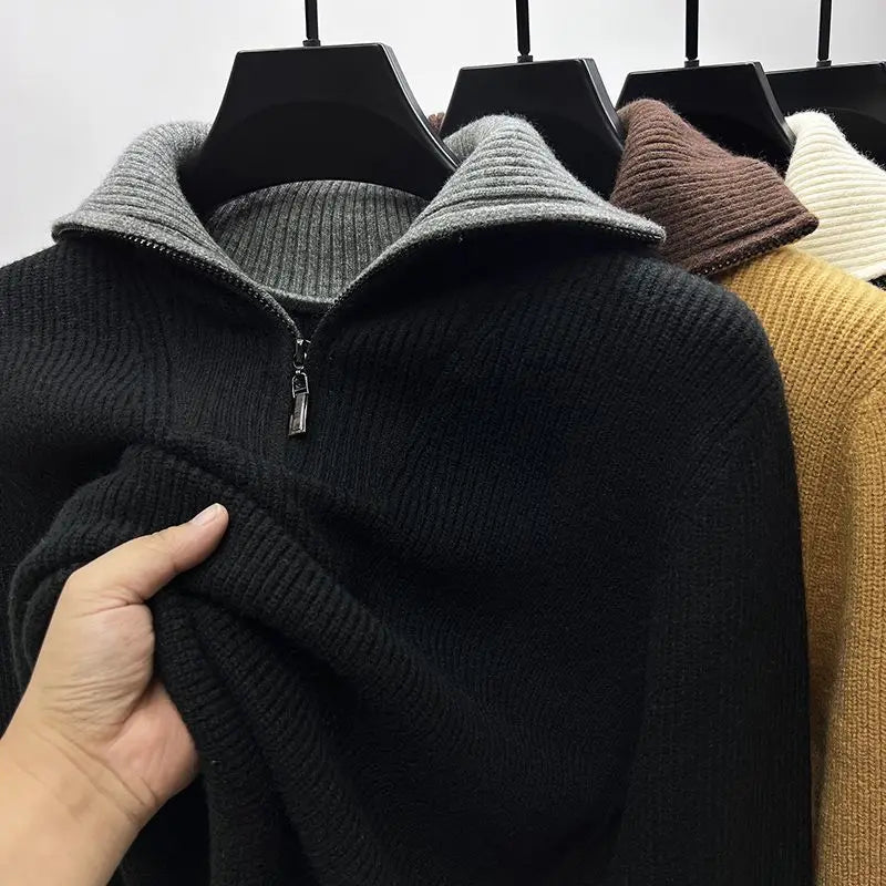 Men Ribbed Quarter Zip Sweater