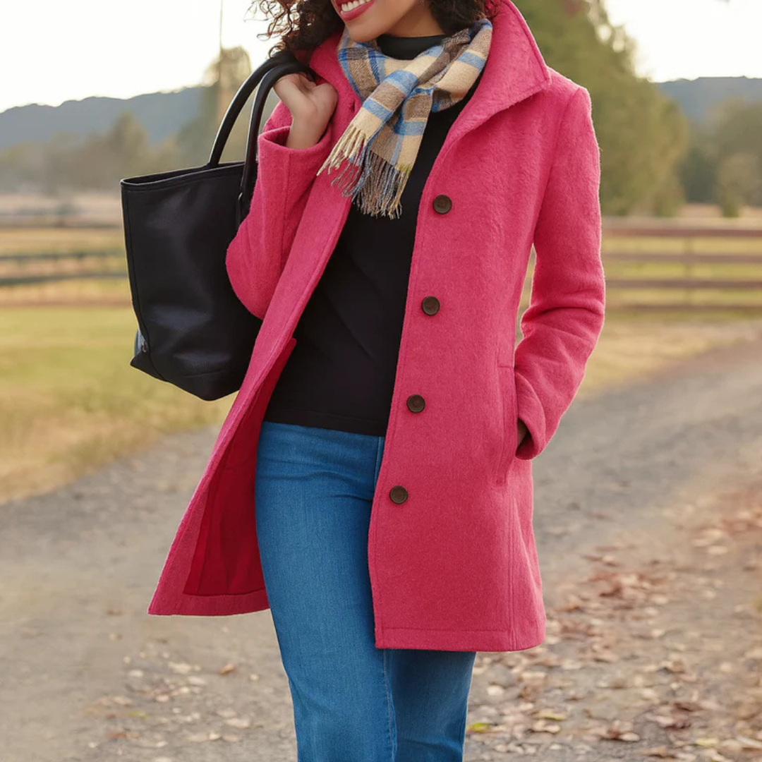 Women Long Button Front Winter Coat