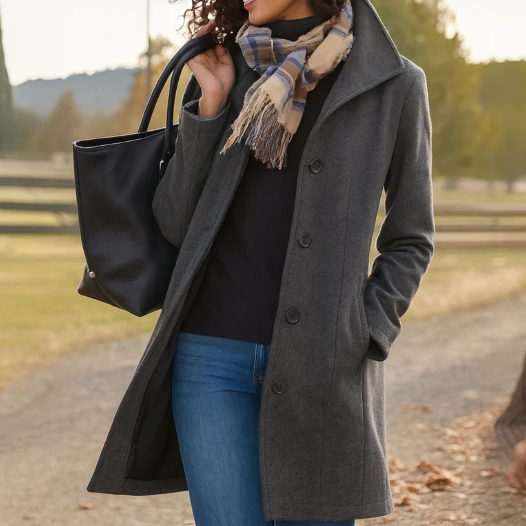 Women Long Button Front Winter Coat