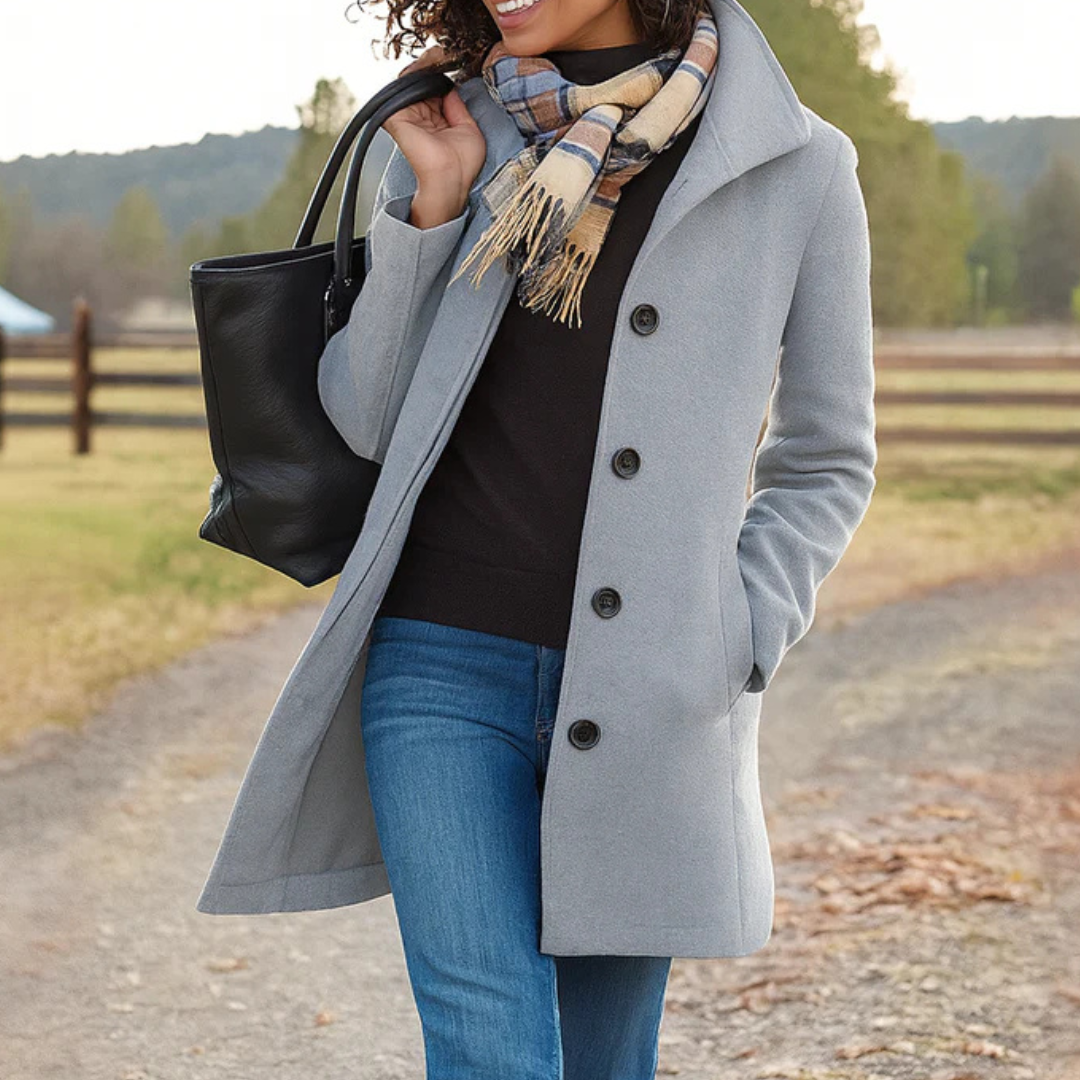 Women Long Button Front Winter Coat