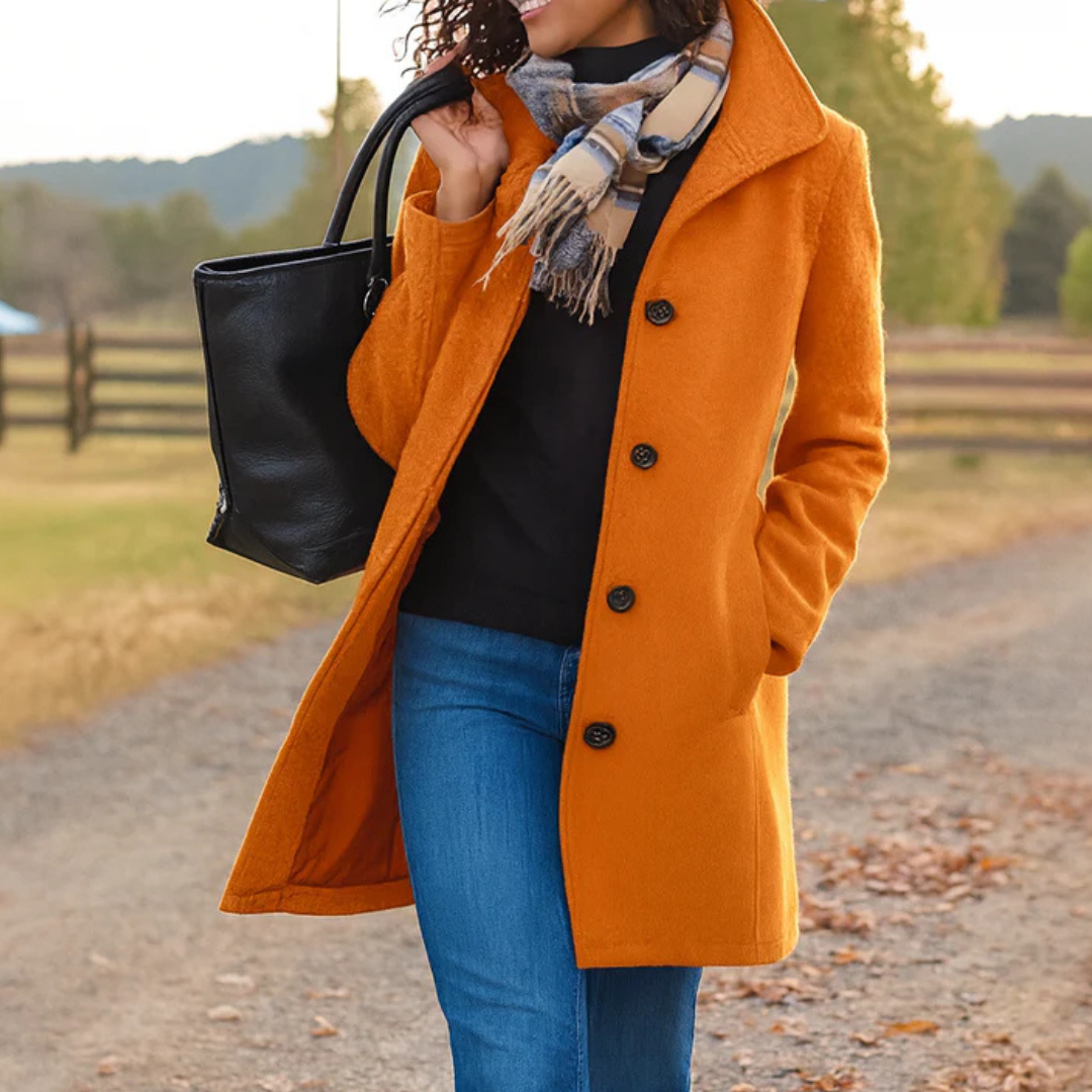 Women Long Button Front Winter Coat