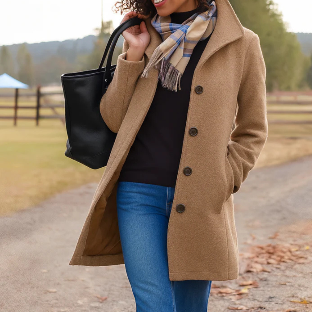 Women Long Button Front Winter Coat
