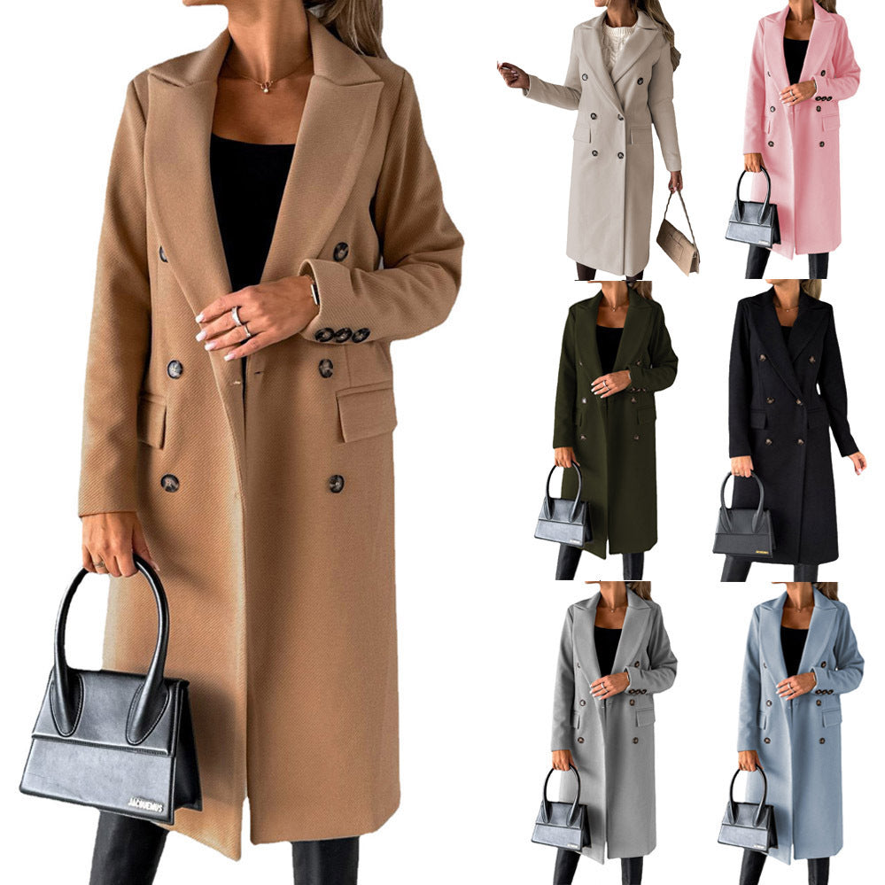 Women Double Breasted Longline Coat