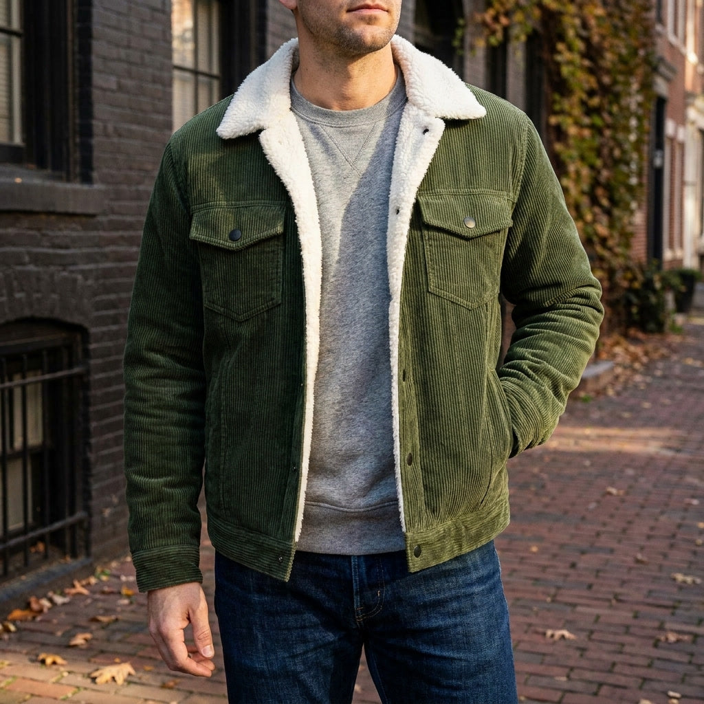 Men Fleece Lined Corduroy Jacket