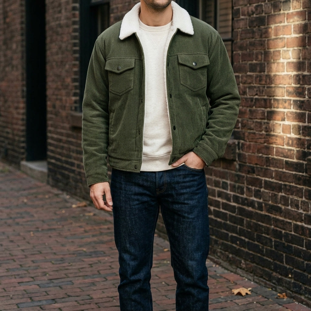 Men Fleece Lined Corduroy Jacket