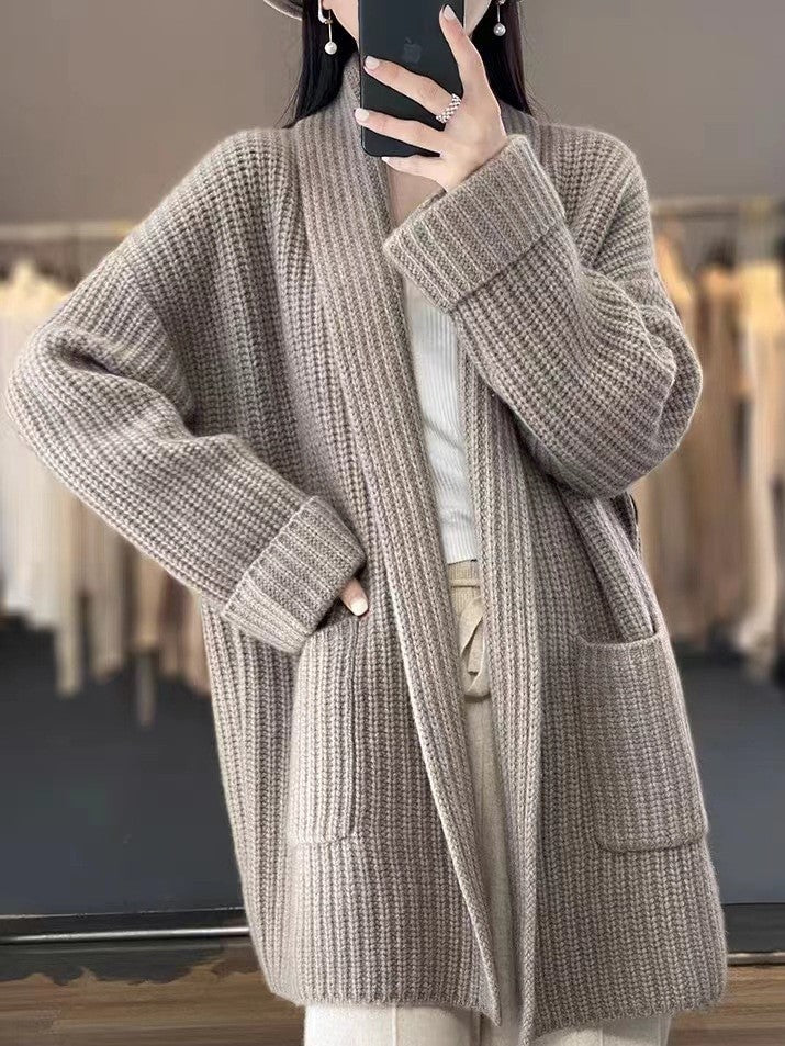 Women Ribbed Shawl Collar Cardigan