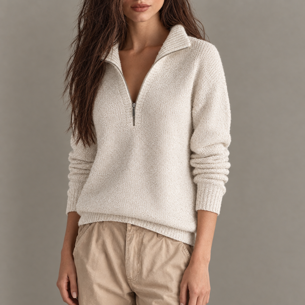 Women Half Zip Knit Sweater