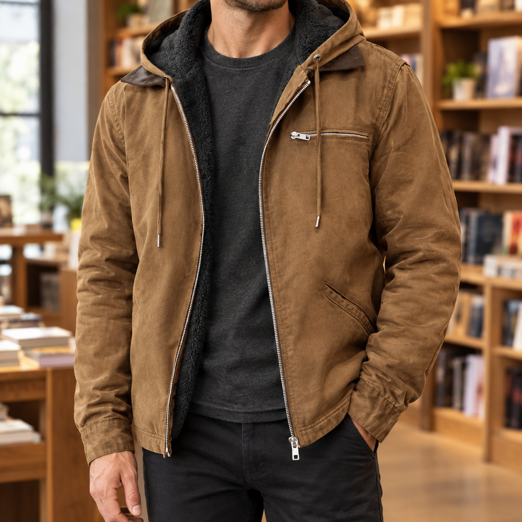 Men Plush Lined Hooded Jacket