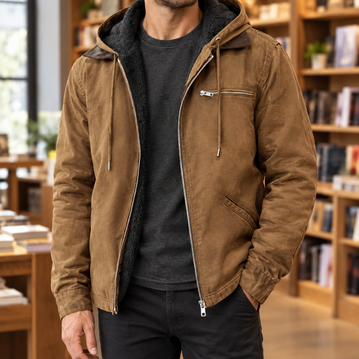 Men Plush Lined Hooded Jacket
