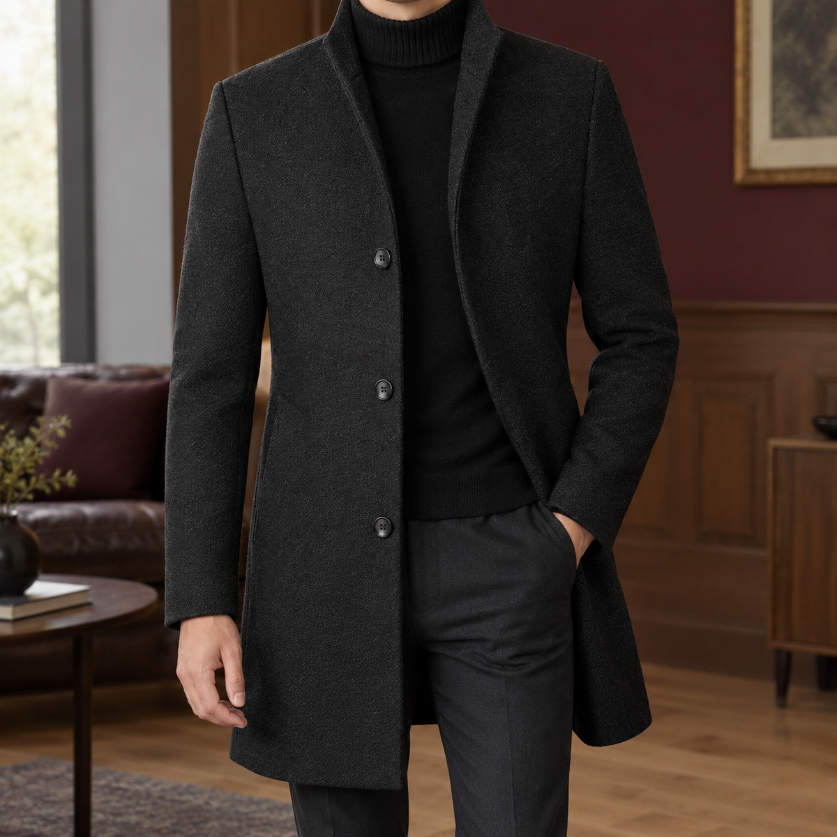 Men Single Breasted Overcoat