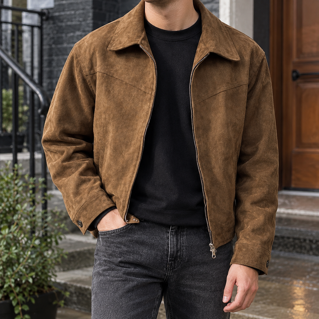 Men Cropped Suede Jacket