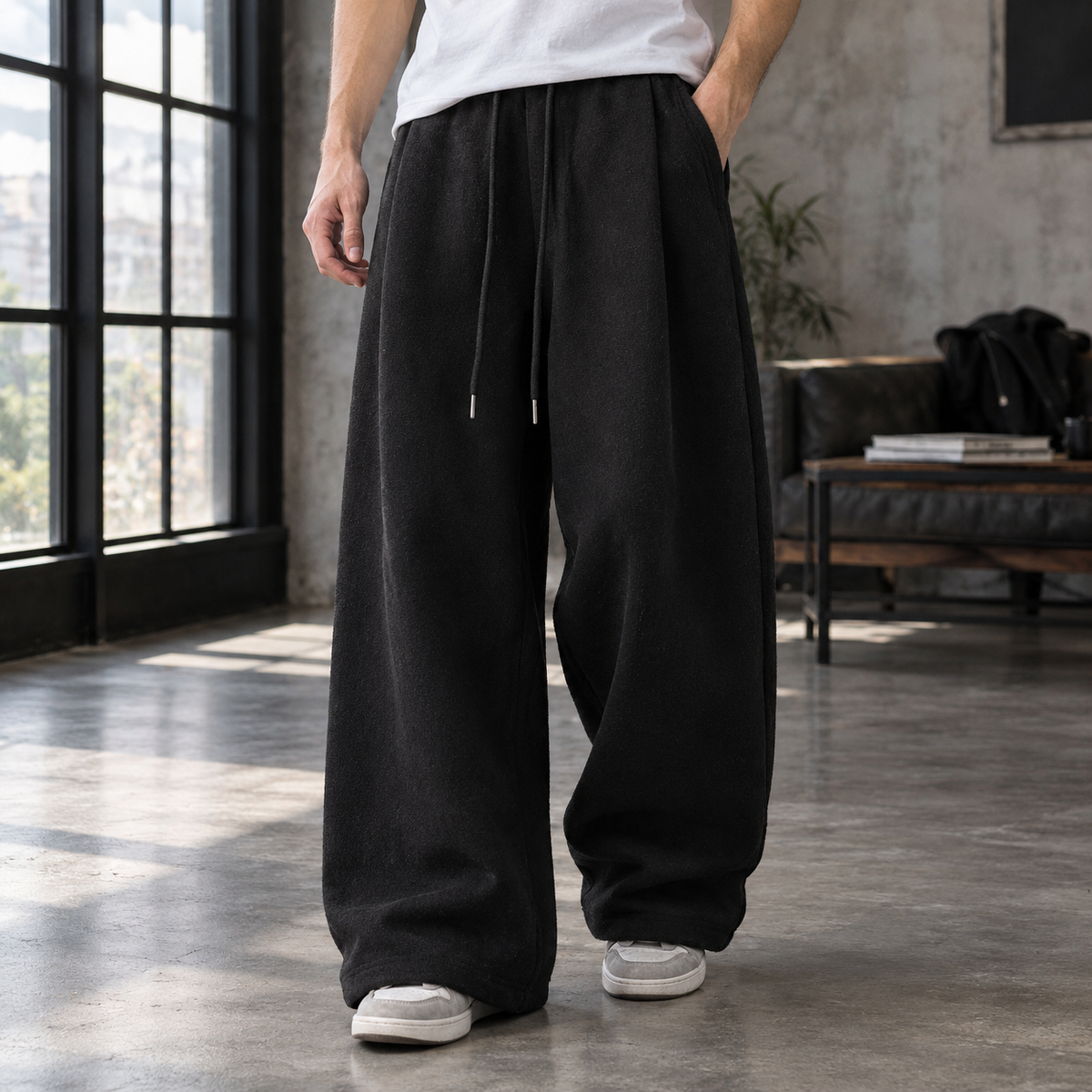 Men Pleated Wide Leg Trousers