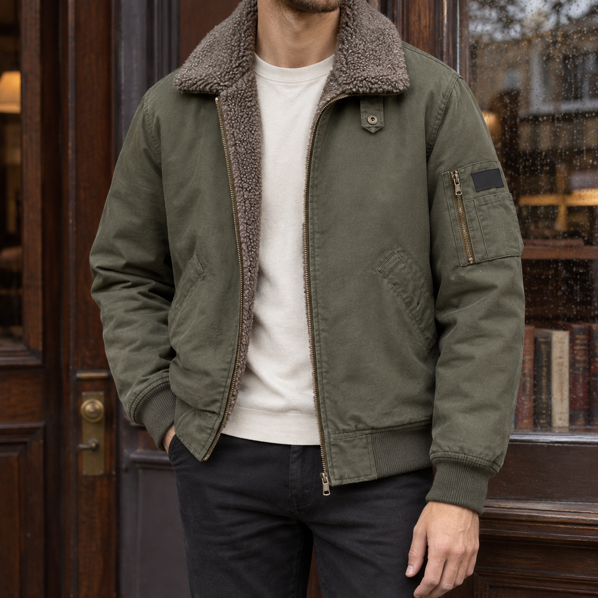 Men Fleece Lined Pilot Jacket
