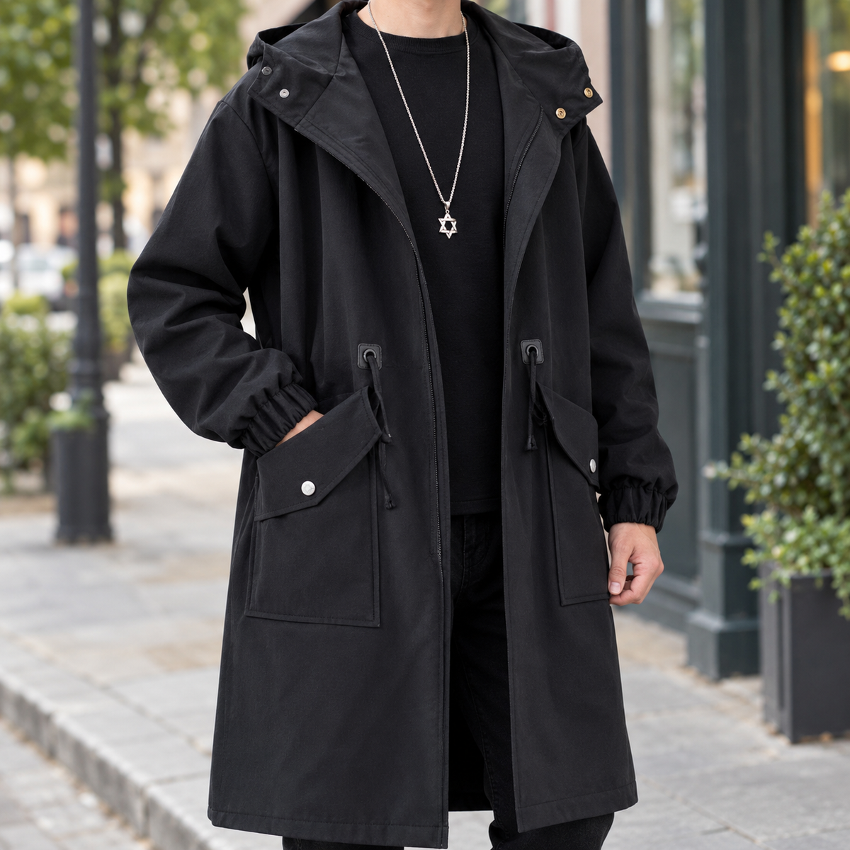 Men Hooded Overcoat