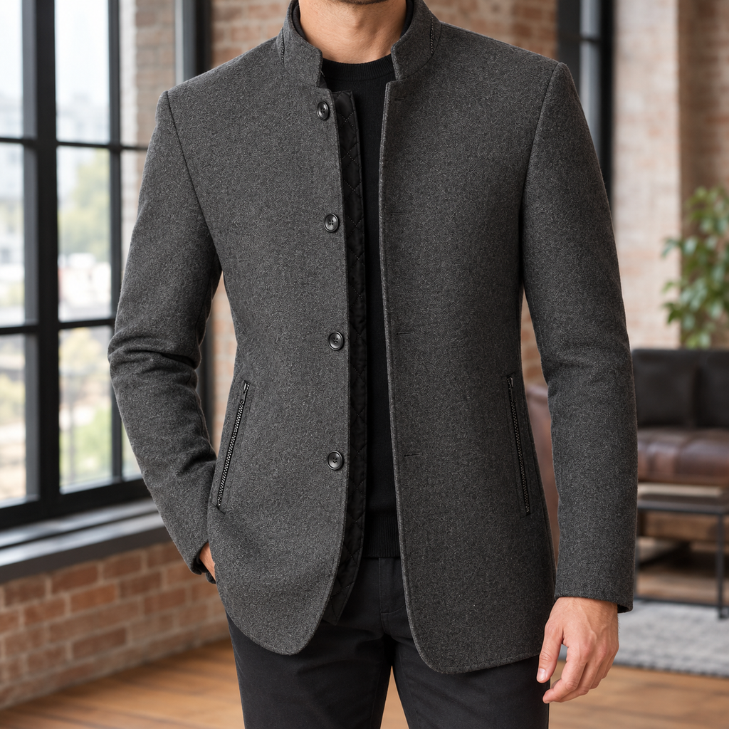 Men Quilted Stand Collar Jacket