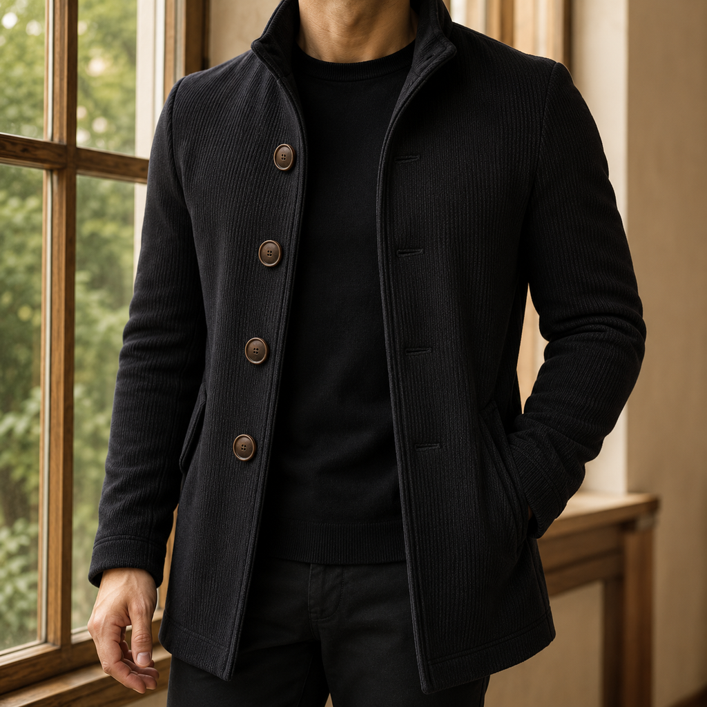 Men Ribbed Stand Collar Coat