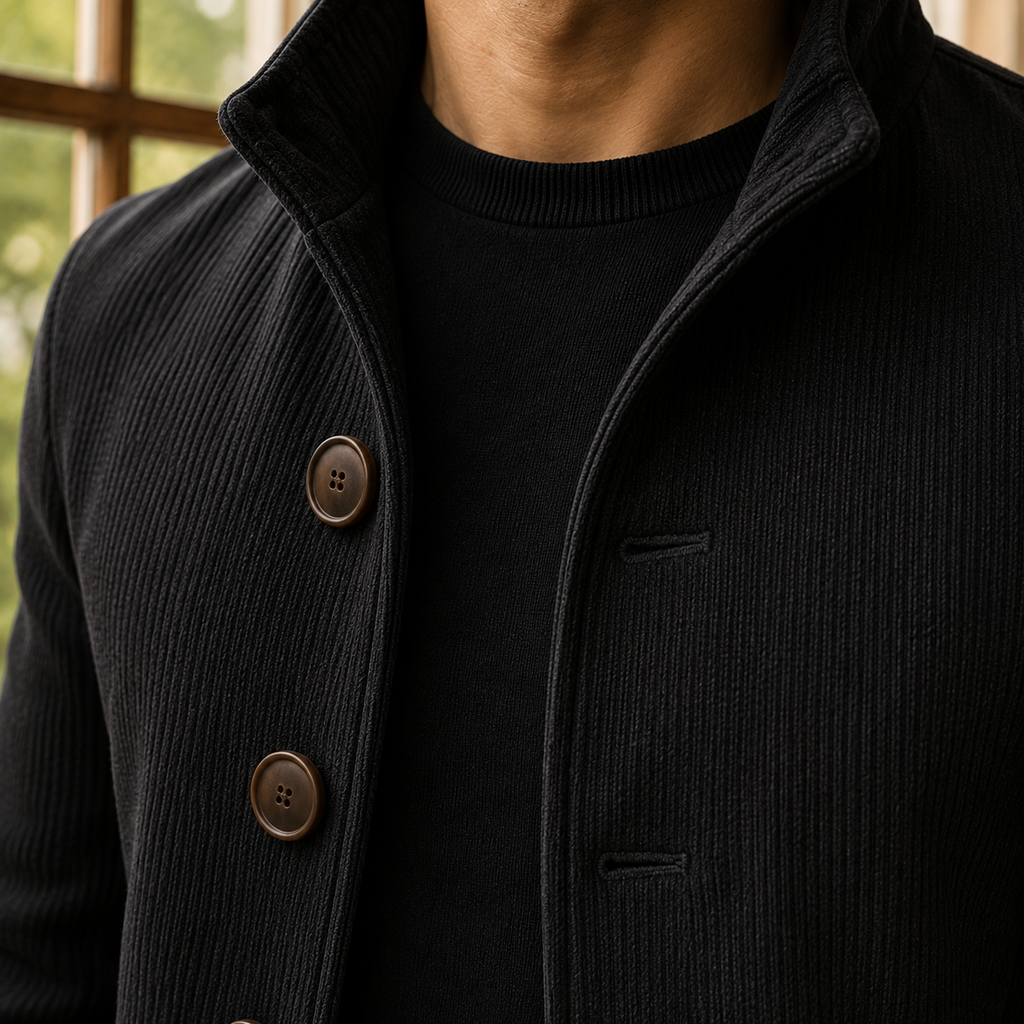Men Ribbed Stand Collar Coat