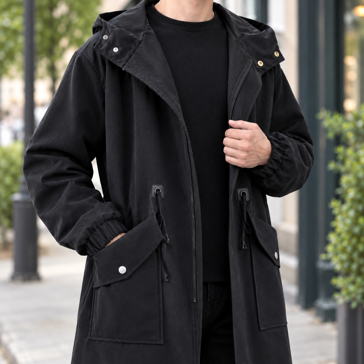 Men Hooded Overcoat