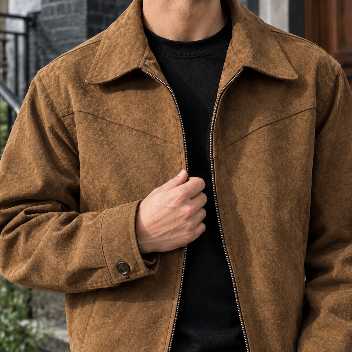 Men Cropped Suede Jacket
