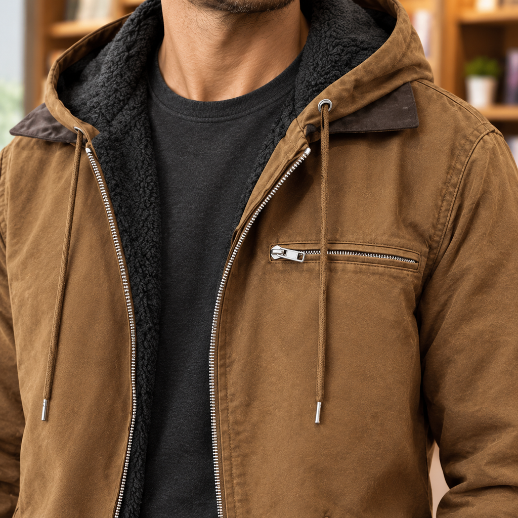 Men Plush Lined Hooded Jacket