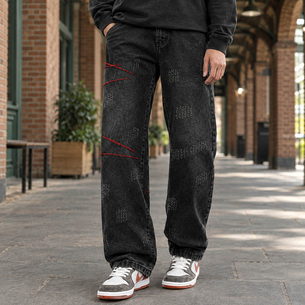 Men Distressed Straight Leg Jeans