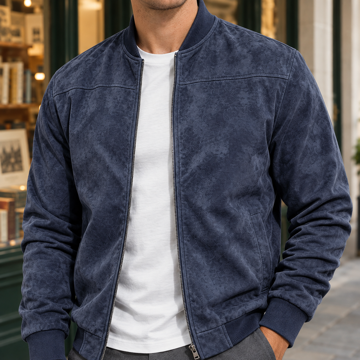 Men Suede Bomber Jacket