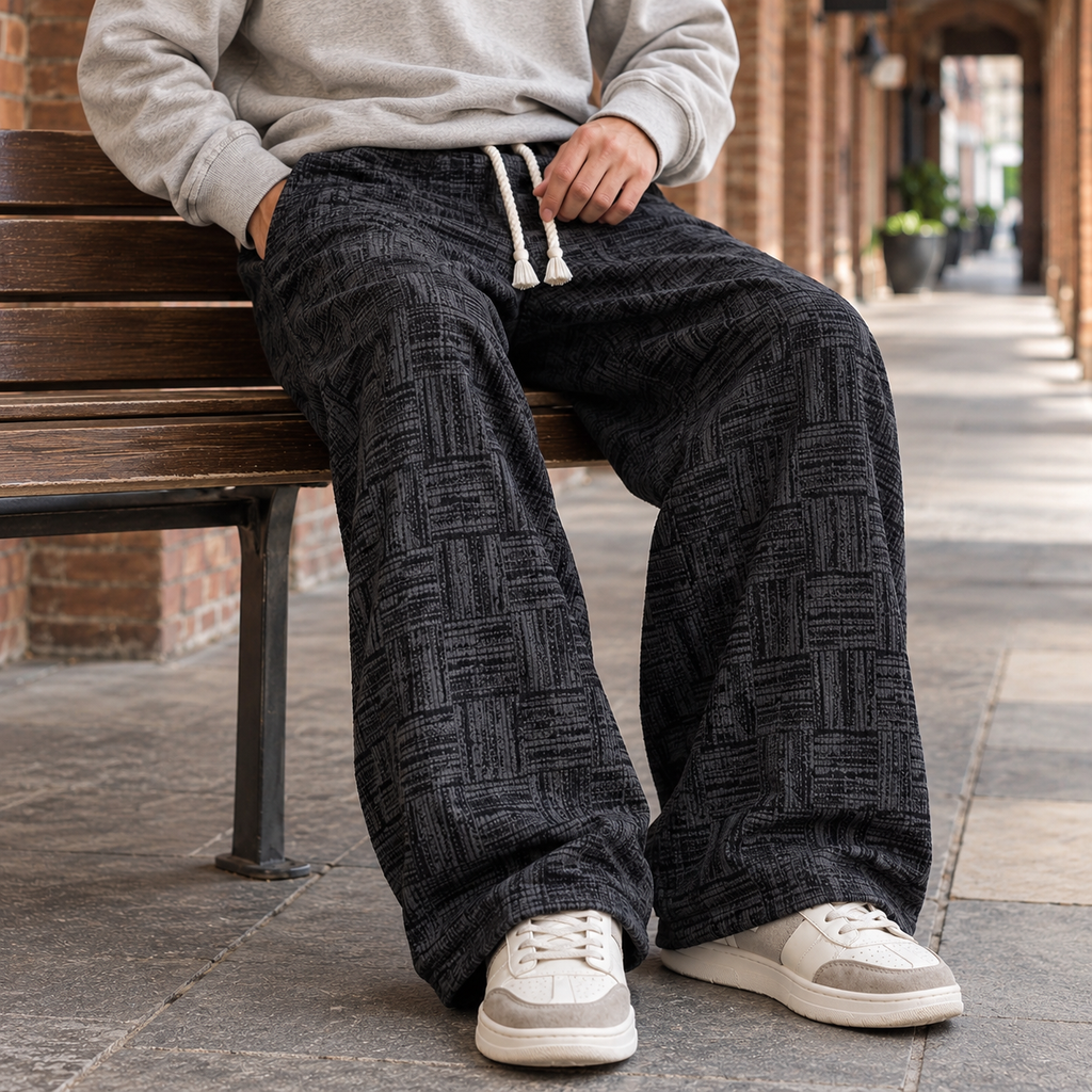 Men Textured Wide Leg Pants