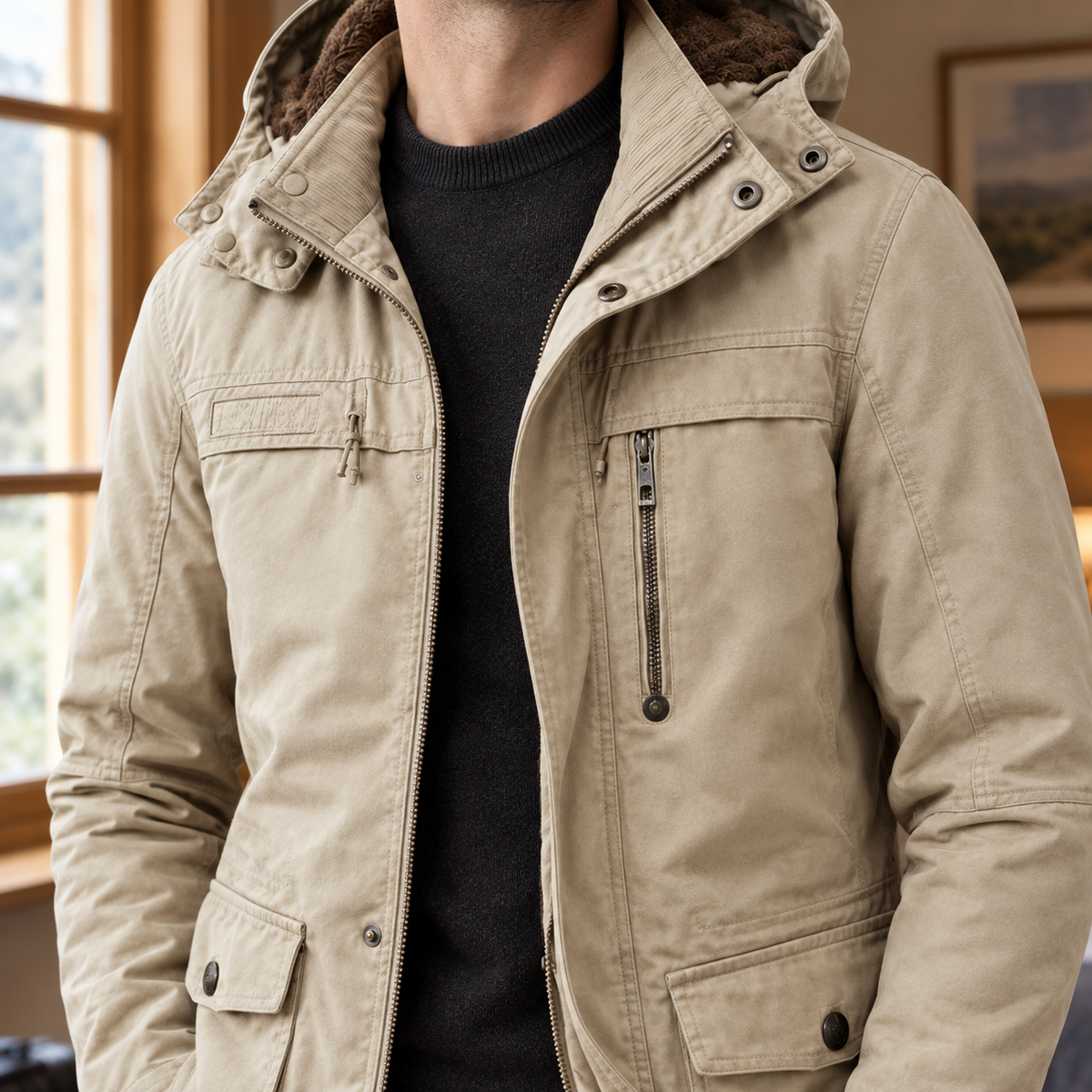 Men Hooded Utility Jacket