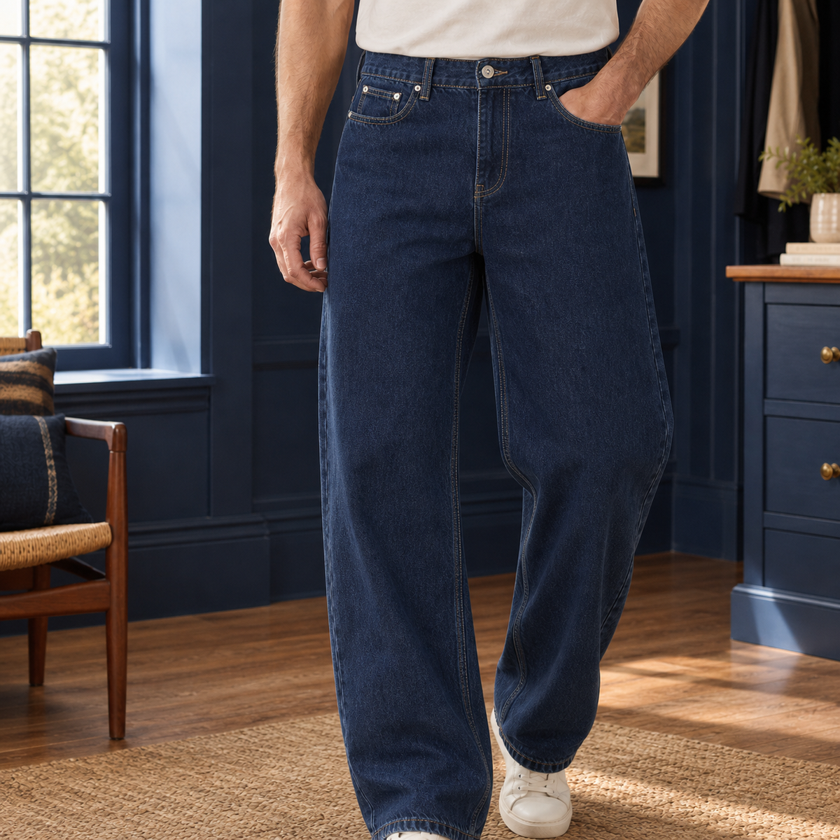 Men High Rise Wide Leg Jeans