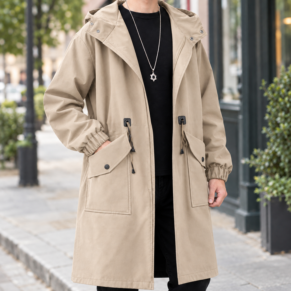 Men Hooded Overcoat
