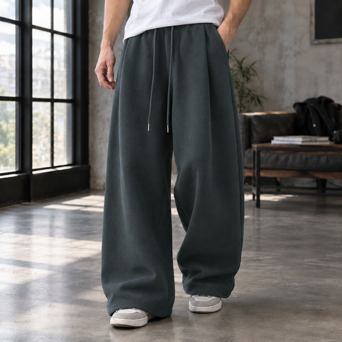 Men Pleated Wide Leg Trousers