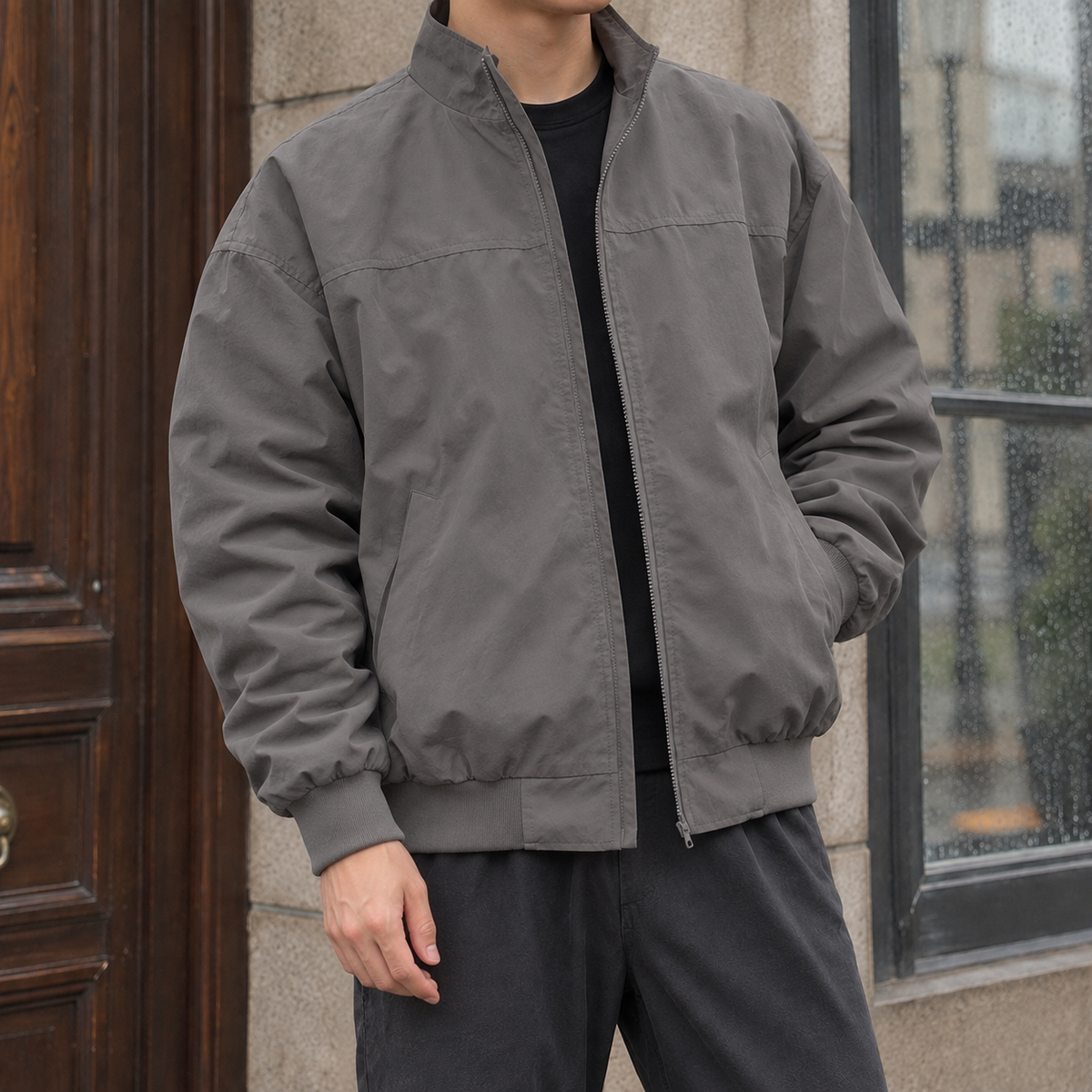 Men Ribbed Stand Collar Jacket