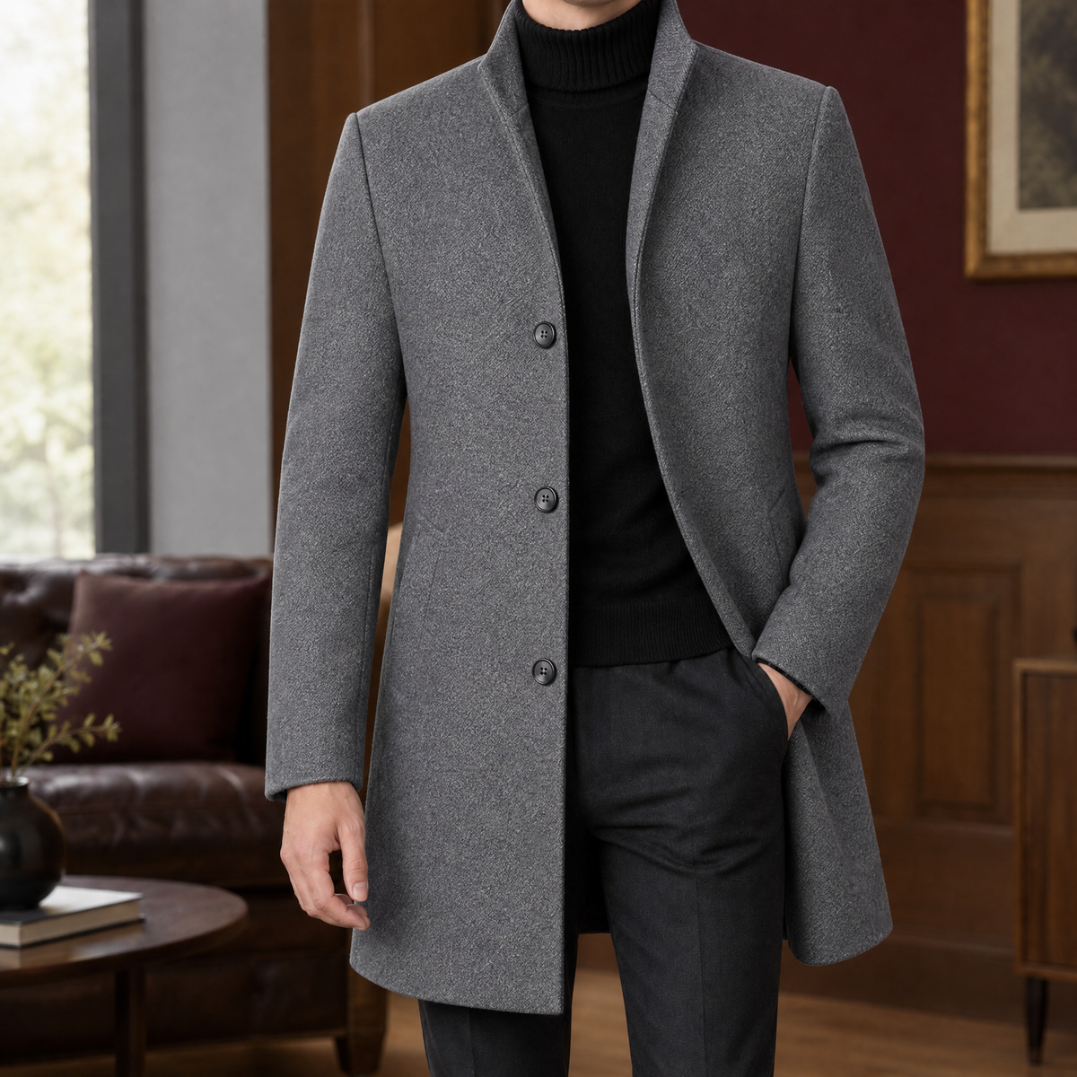 Men Single Breasted Overcoat