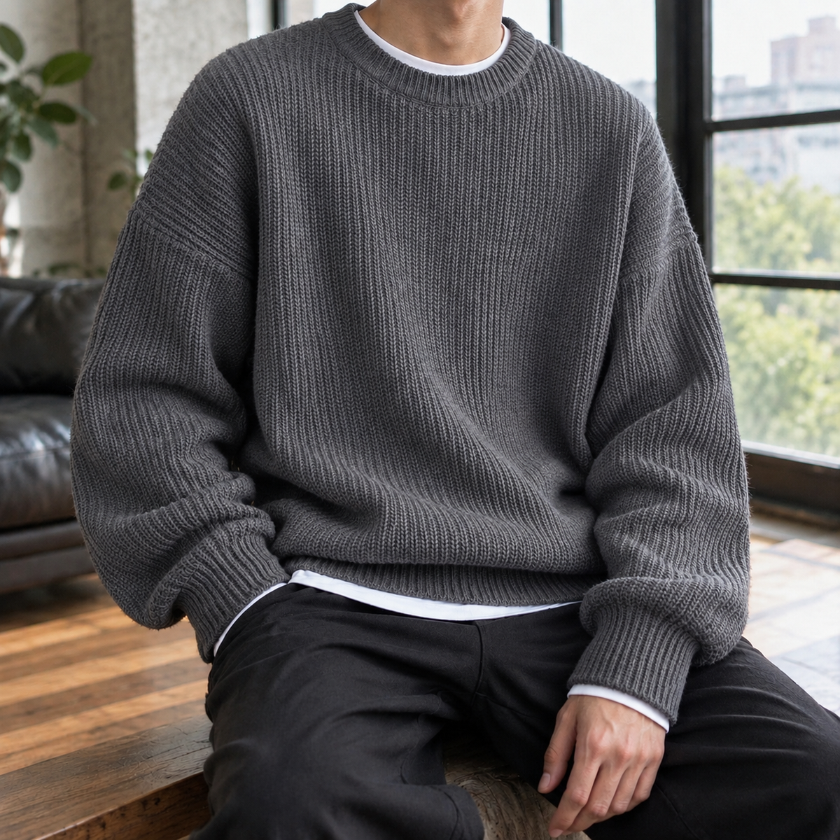Men Ribbed Knit Sweater